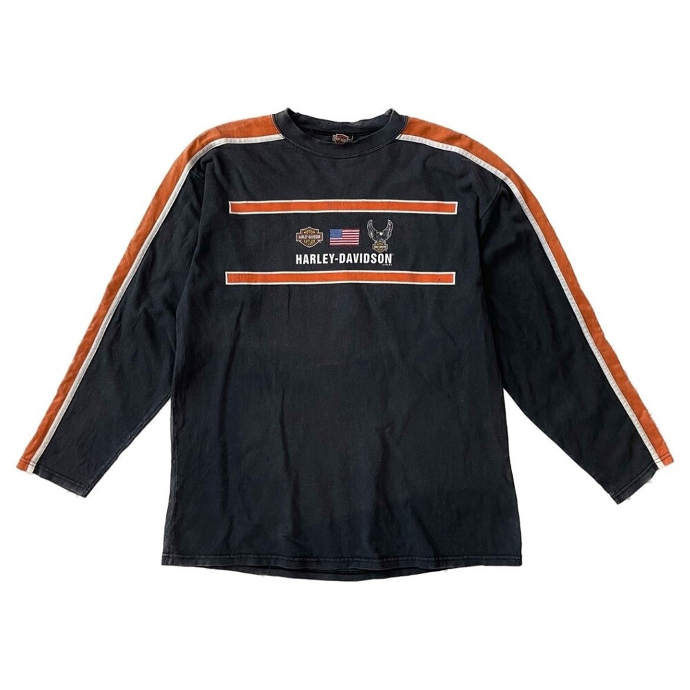 Vintage 90s Harley Davidson Sturgis Size L Longsleeve Biker T-shirt Black Orange